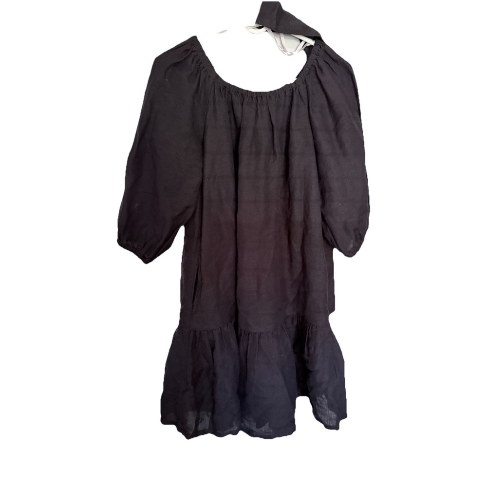 Tommy Bahama St. Lucia Black Off Shoulder Dress Small Linen Blend Boho Tie Waist